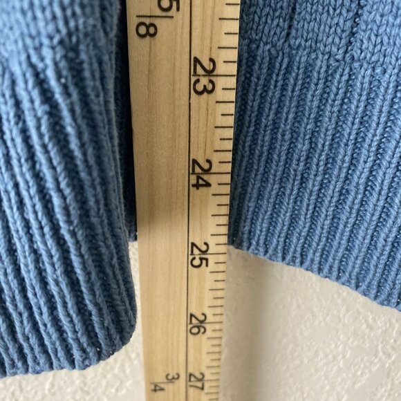 John Ashford Cable Knit Sweater Medium Blue Silk & Cotton Blend Preppy - Picture 7 of 10